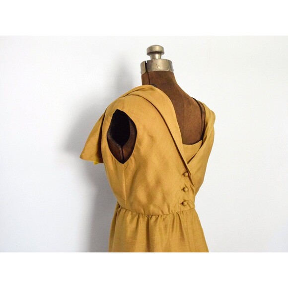 1960s Silk Mini Dress Size Small 60s Mini Dress in Copper and Chartreuse - Picture 4 of 5